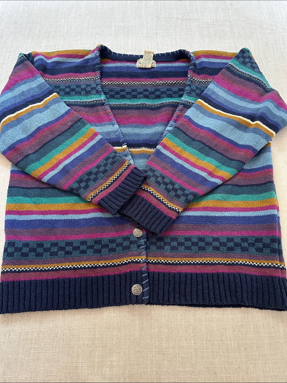 Vintage L.L. Bean Multi-Color Striped V-Neck Cardigan Sweater #592 Women's Large - Picture 15 of 15